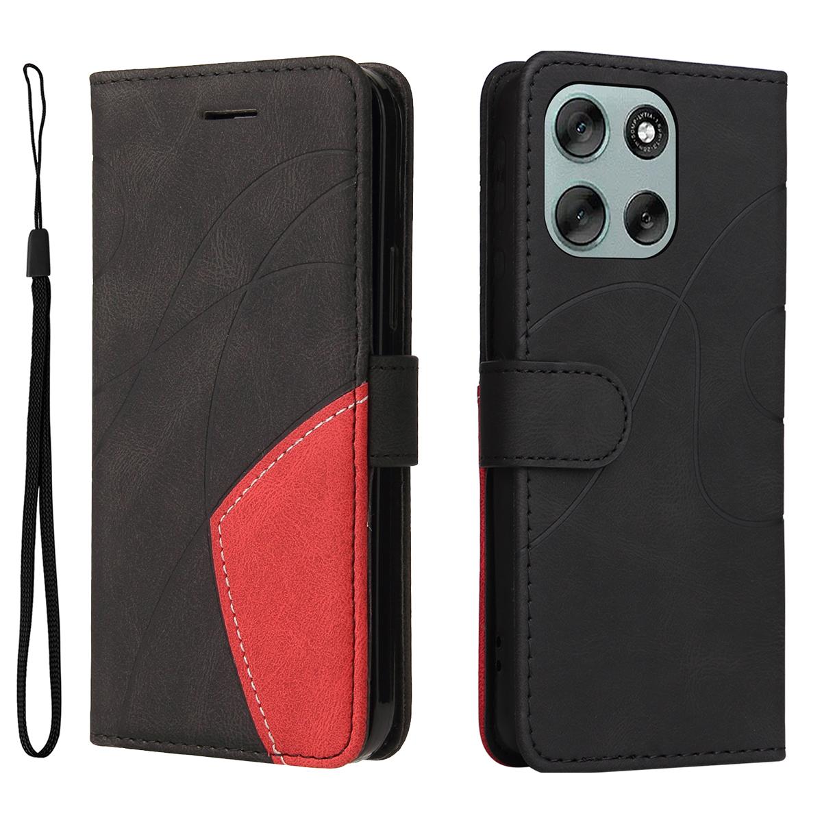 

Кожаный чехол-подставка-кошелек для телефона Motorola Moto G56 5G с двухцветным дизайном Black