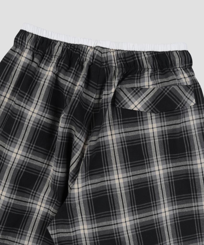 Beodeonteu Check Layered Single-Pleat Wide Pants [Black]