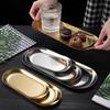 Nordic Korean Style Stainless Steel Oval Tray for Desserts, Jewelry, Towels - Small Gold Plate