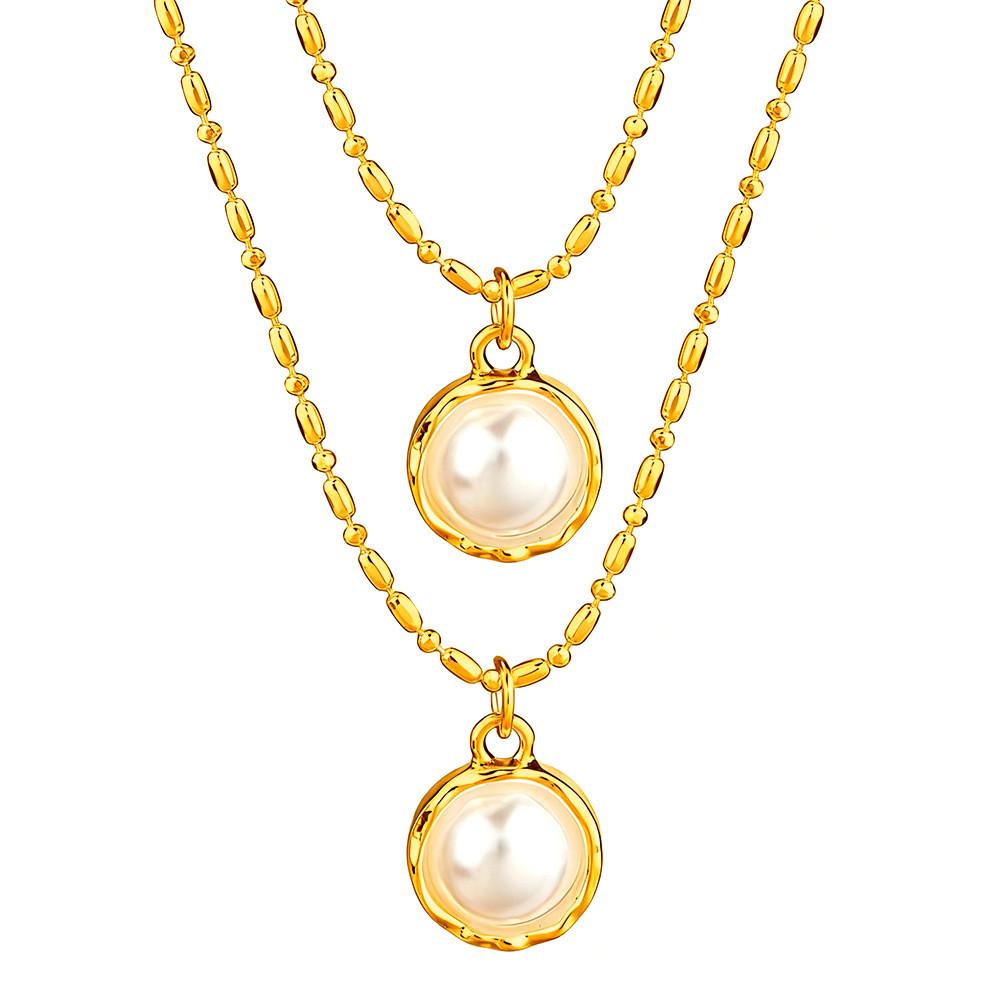 Geometric Layered Pearl Necklace For Women With Gold Plated Design And Modern Style
