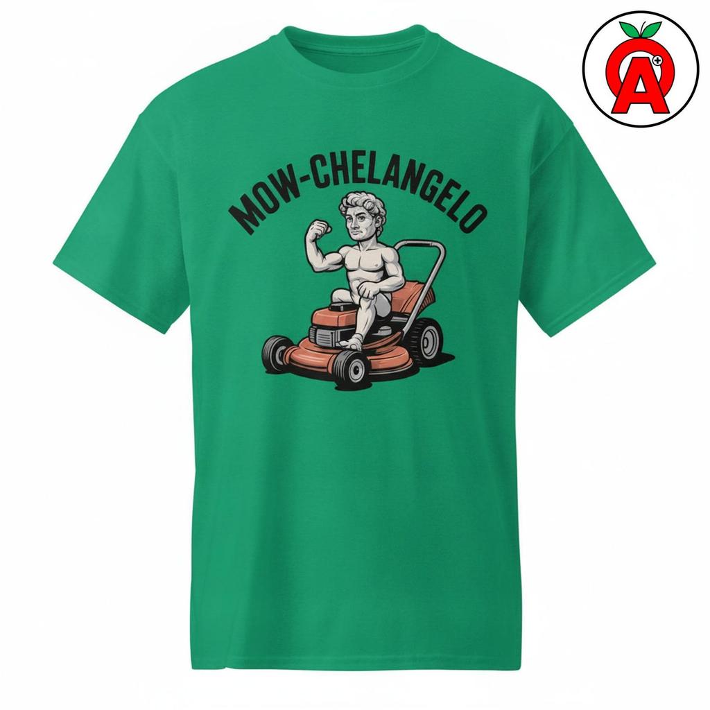 Renaissance Art T-Shirt, Lawn Mowing Dad Gift Unisex Shirt, Classical Sculpture Parody Graphic Tee, Yard Work Funny Short Sleeve Top