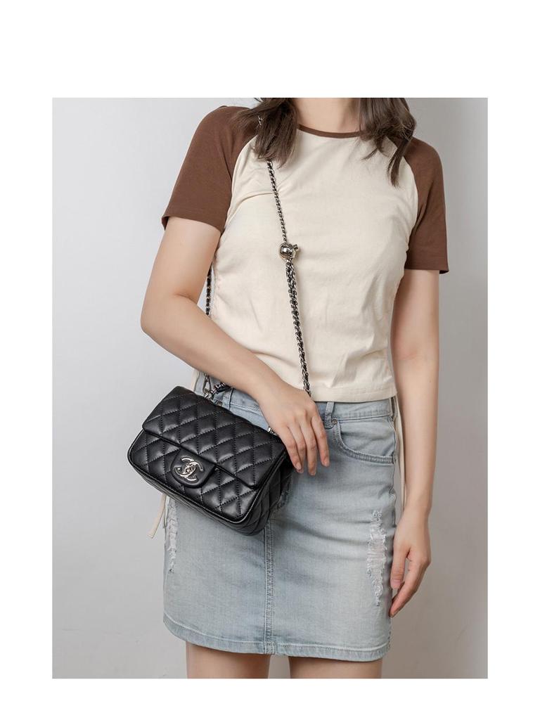 2025 Hochwertige Damen-Crossbody-Tasche aus echtem Leder - Schultertasche mit Kette und Rautenmuster