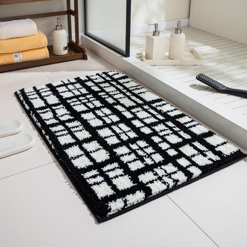 Black & White Striped Non-Slip Absorbent Bathroom Mat – Versatile for Toilet, Bedroom, and Door Entry.