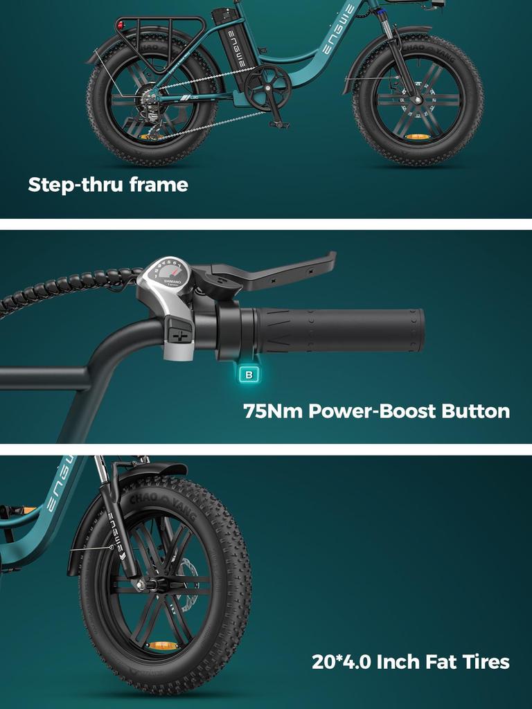 Engwe L20 Boost E-Bike, 250W Motor, 75Nm Tork, 48V 13Ah Batarya, 20×4.0" Lastikler, 126KM Menzil, Hem Şehir İçi Sürüşler Hem de Açık Hava Maceraları İçin Mükemmel