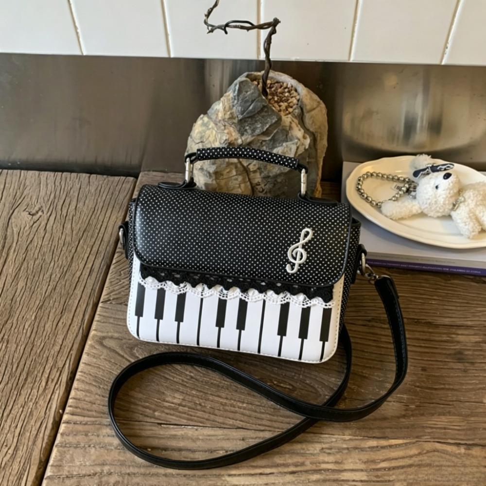 Polka Dot Square Shoulder Bag Contrast Color Handbag Creative Piano Note Crossbody Bag Women Girls