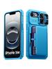 RFID Blocking Wallet Case with Card Holder Sliding Camera Cover PC+TPU Protective Case for IPhone 16e/iPhone 17e-Light Blue