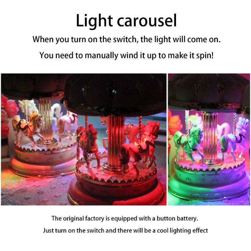 3 Horse Carousels Music Box Color Light Musical Box Christmas Birthday Presents Gift for Daughter Mom Granddaughter