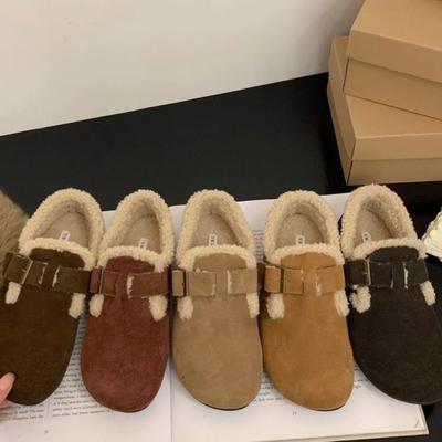 2024Winter Retro Women's Lamb Wool Shoes Warm Fur Flat Loafers Women Outdoor Waterproof Ankle Boots Lazy Moccasin Driving Shoes