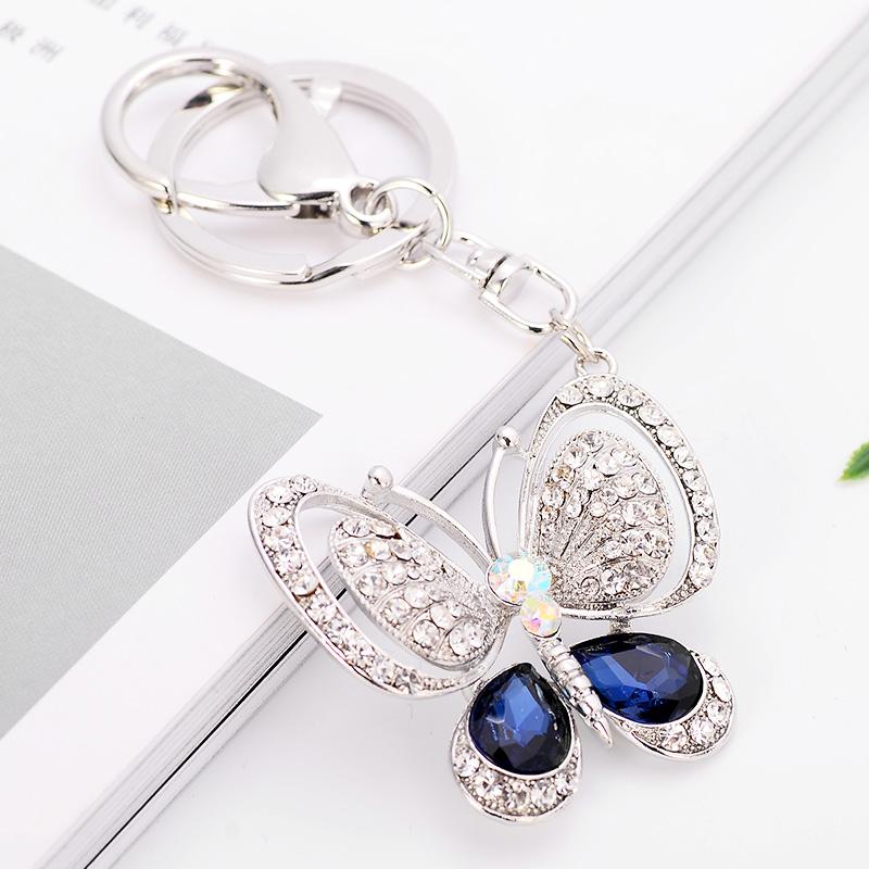 EASYA Red Blue Big Rhinestone Butterfly Keychain Chaveiro Cute Fashion Crystal Insect Charm Pendant Handbag Accessories Key Ring