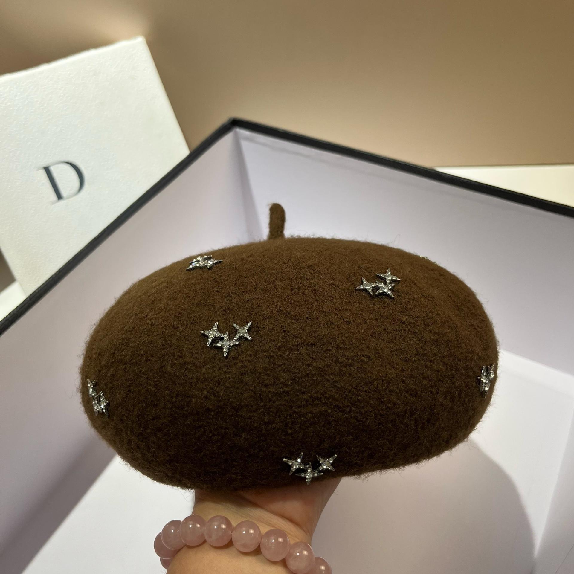 

Берет из блестящего бархата ягненка со стразами, женская японская шляпа в виде тыквы, высококачественная однотонная шляпа художника M 56-58cm