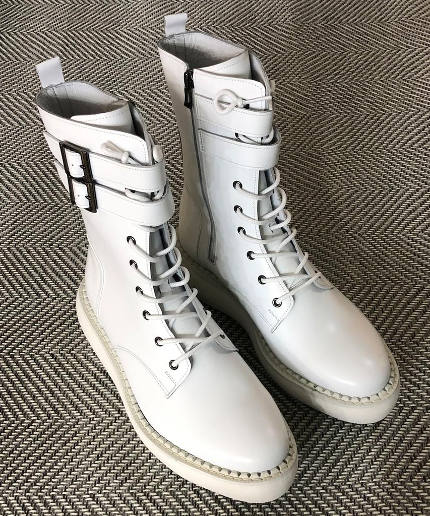 Joenshoe Magnum 2-Buckle Oversized Worker Boots White