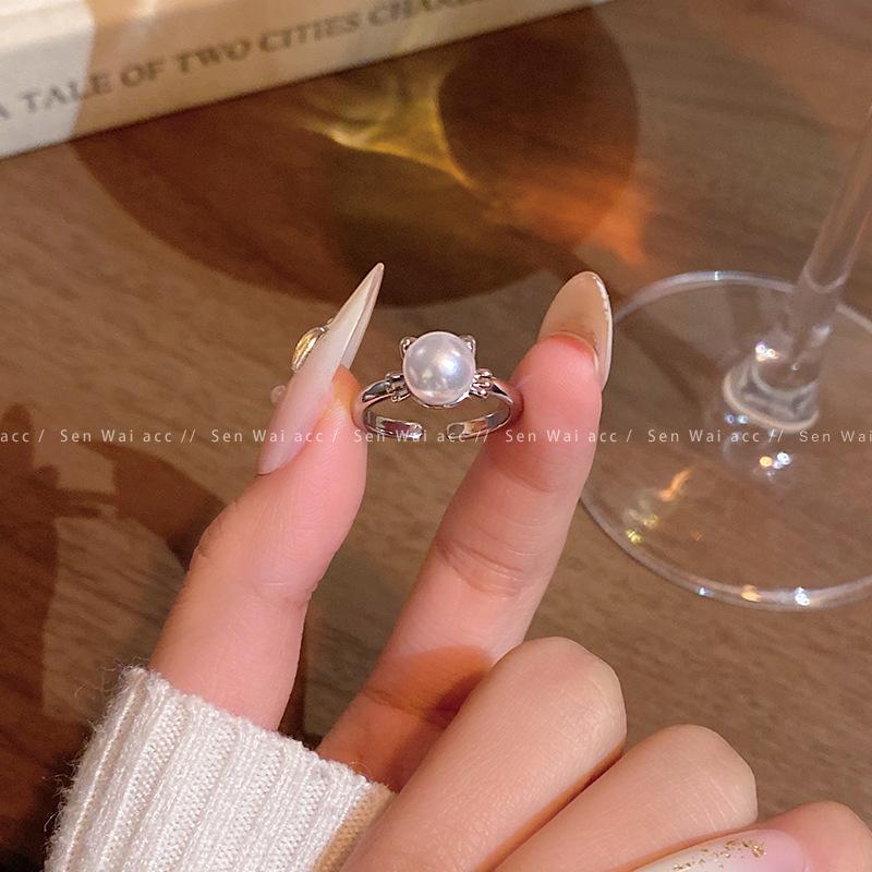French pearl ring women s 2026 new adjustable index finger ring niche design stacked ring