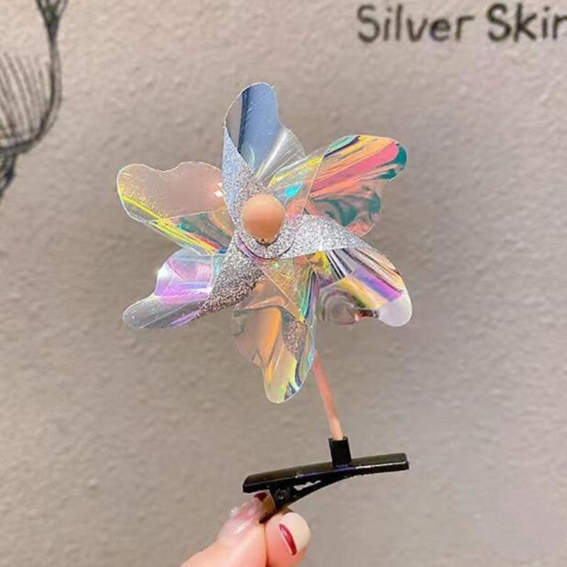 Windmill Hair Clip Sequin Laser Child Girls Colorful Rainbow Duckbill Hairpin