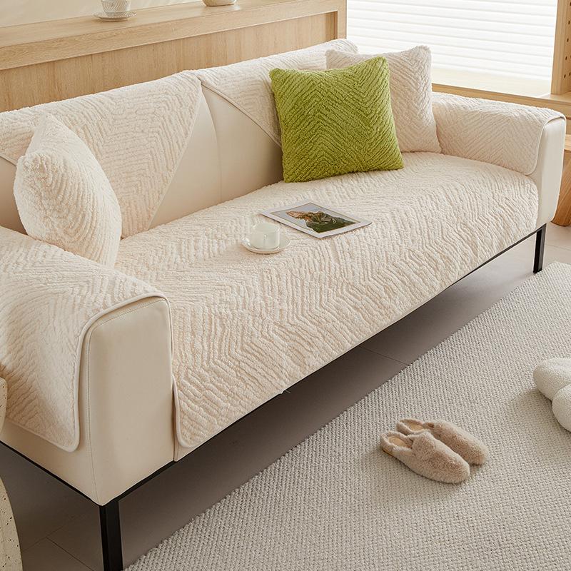 Sofa Cushion Winter Plush Cushion Thickened Simple Modern Leather Sofa Cover Cover Cloth Three Seats and One Chaise