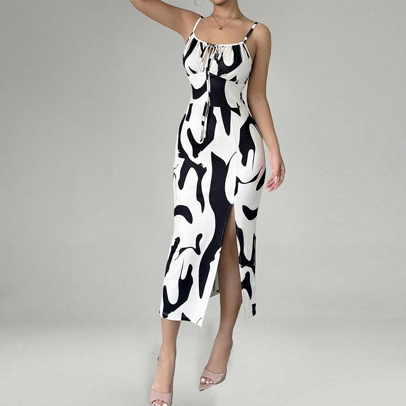 Summer Sexy Slit Dress Women's Vacation Beach Dress Fashionable Elegant Suspender Dress
