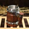 Handmade Wooden Barrel Beer Mug Viking Wood Style Beer Mug Simulation 600ml Beer Mug Double Wall Stainless Steel Resin Beer Cup