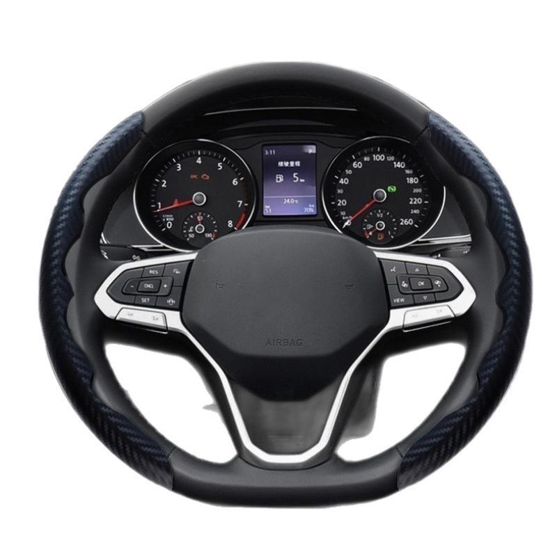2Pcs Carbon Fiber Leather Car Steering Wheel Cover Universal Anti-slip Protector Perfect for Car Modification Enthusiasts