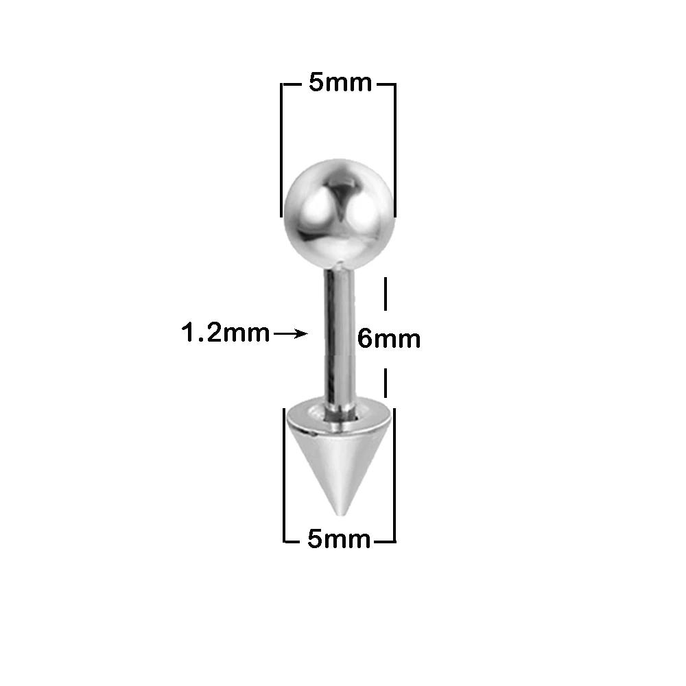6PCS/Set 16G Stainless Steel Stud Earring 3/4/5mm Ball & Cone Screws Earrings Ear Bone Nail Piercing Body Jewelry