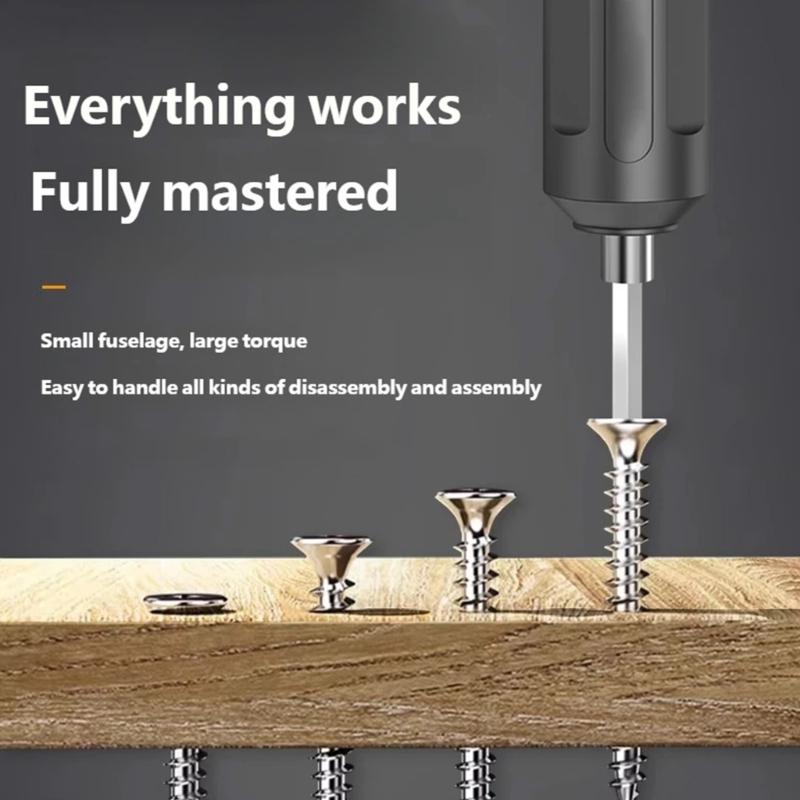 Electric Screwdriver Kit Featuring Various Screwdriver Bits Crosses Flat Head Type Ergonomic Handle Comfort Grip High Capacity Battery