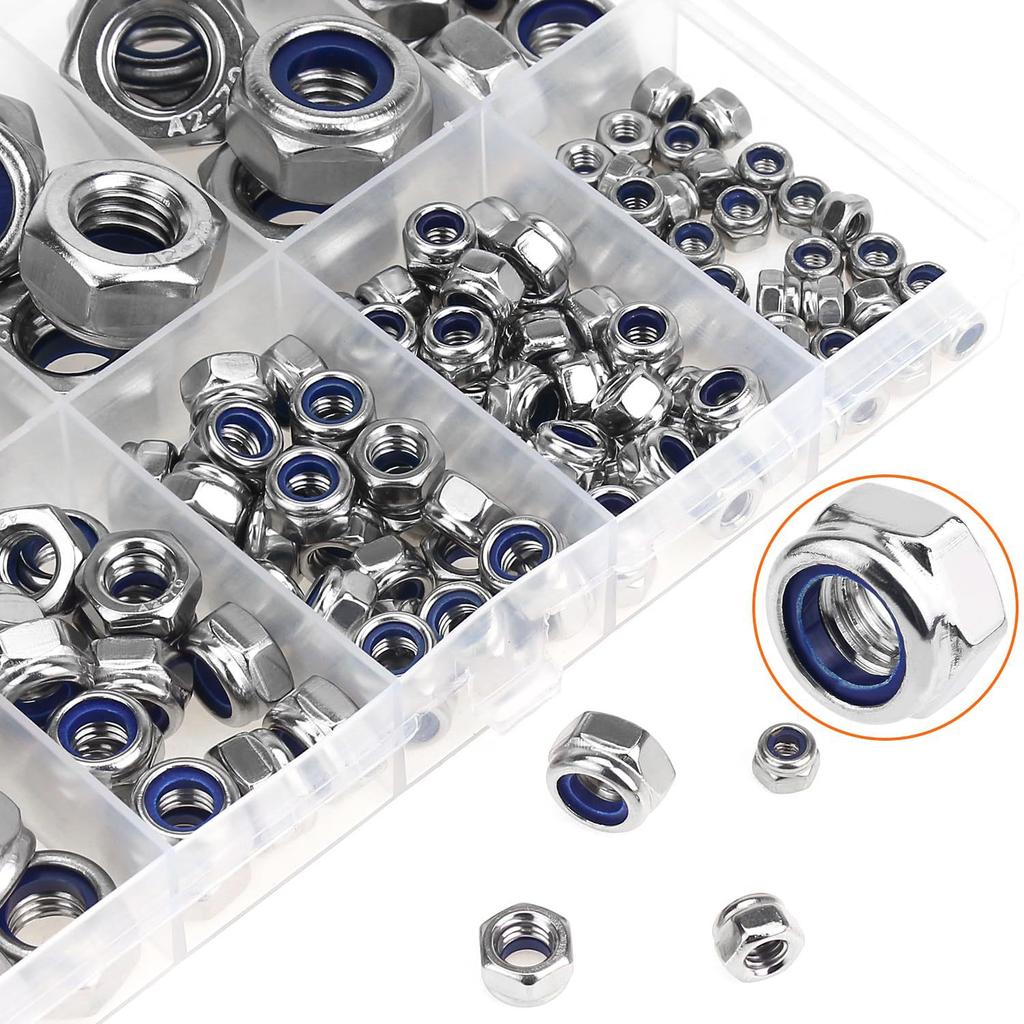 125Pcs Non-metallic Insert Hexagonal Lock Nut Set Lenny Anti-loose Nozzle Lock Nut Box M3M4-M12
