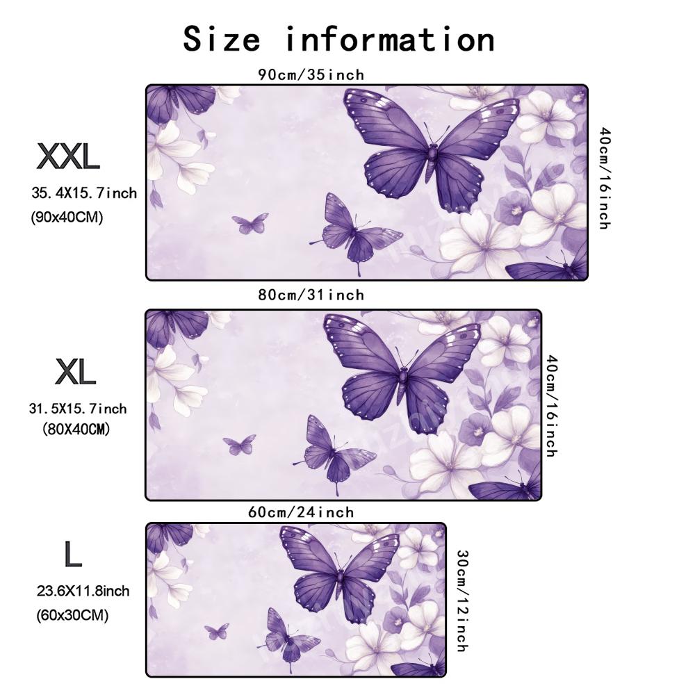 Purple Butterfly Mouse Pad Large Computer Office Game Table Mat Xxl Rubber Antislip Stitched Edges Keyboard Mats Long Desk Pads