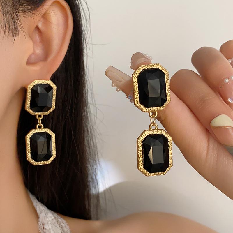 Kryształowy Kwadratowy Okrągły Naszyjnik dla Kobiet Retro Moda Łańcuch Kołnierzowy Luksusowe Wiszące Kolczyki Damski Zestaw Biżuterii Dwa Kawałki