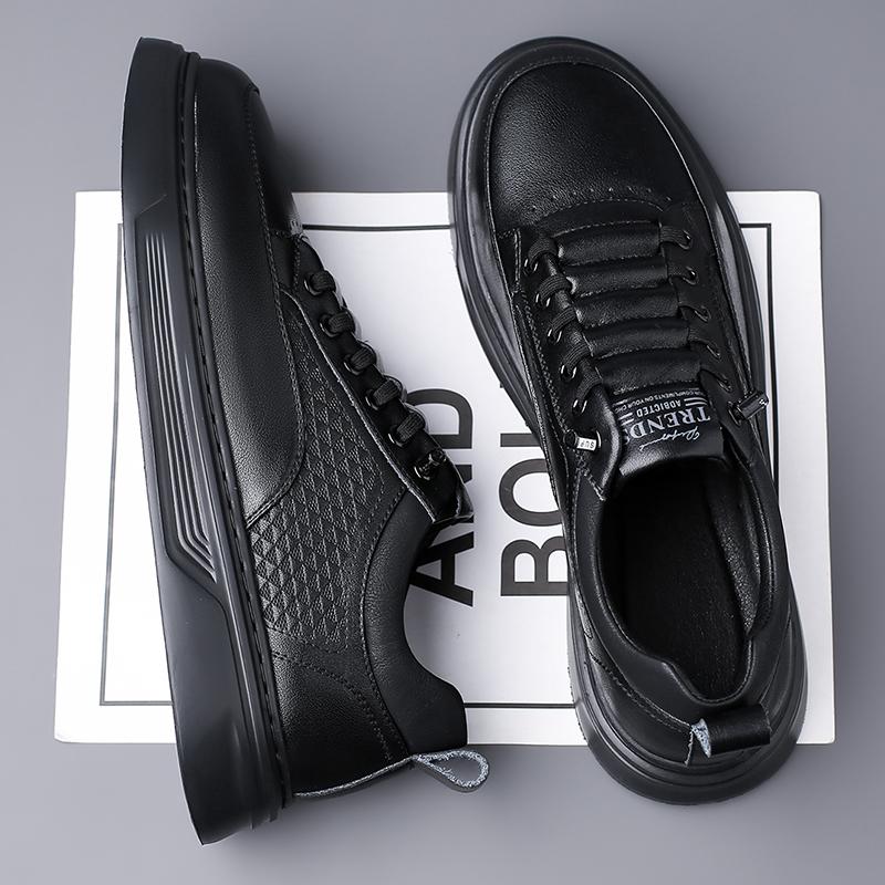 Fashionable Leather Increased Height British Shoes for Men’s Outdoor Hiking Shoes Thick Soled Wear-resistant Men's Sports Shoes
