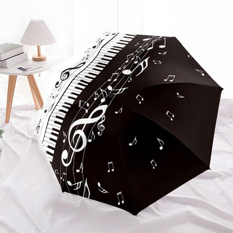 1pc Piano Notes Automatic Folding Umbrella - Compact 8-Rib Design, Durable Plastic & Iron, Lightweight for Outdoor Daily Use087
