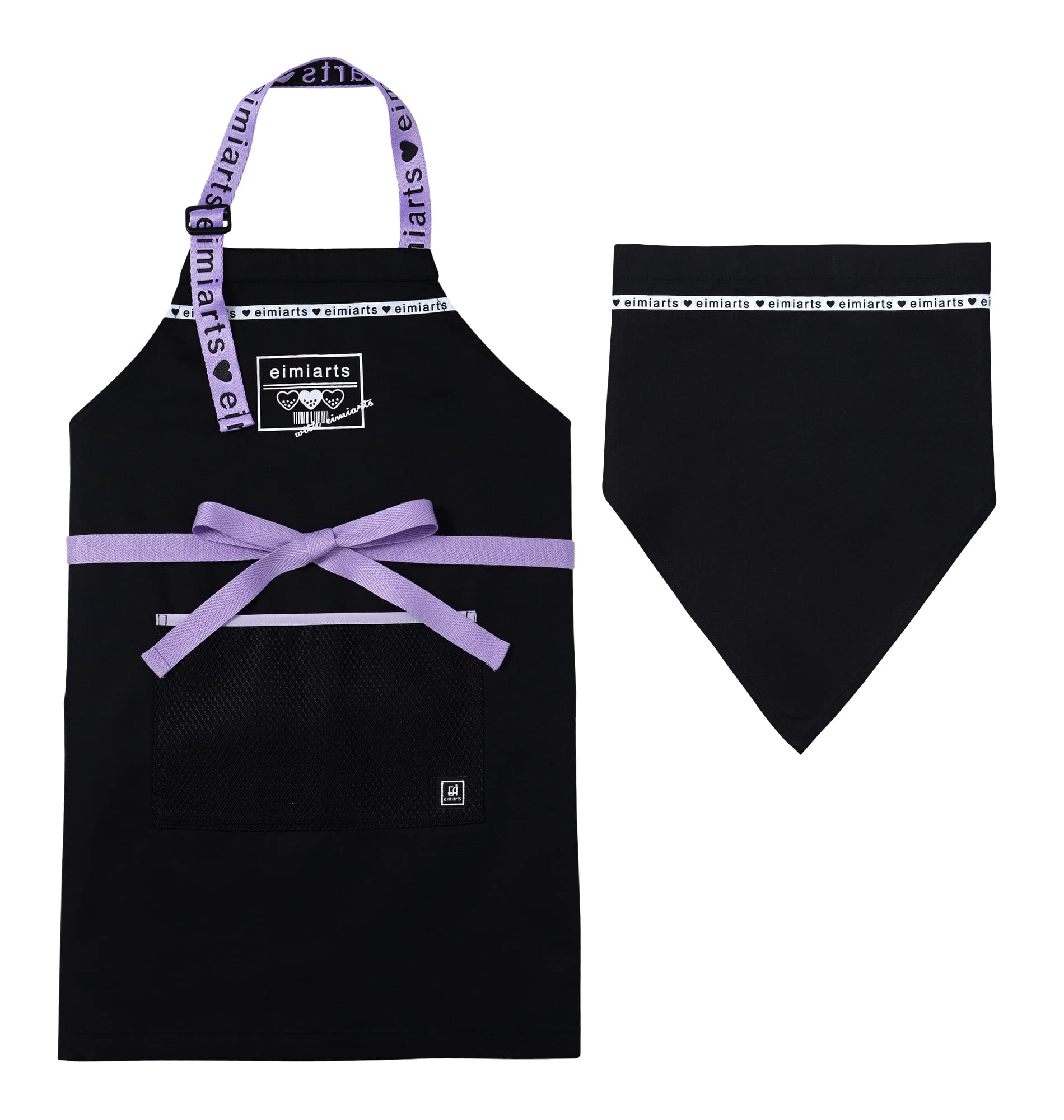 

[Arisana] Kids Apron for Girls, Children, Junior, with Triangular Scarf, Size 100-150, Black M