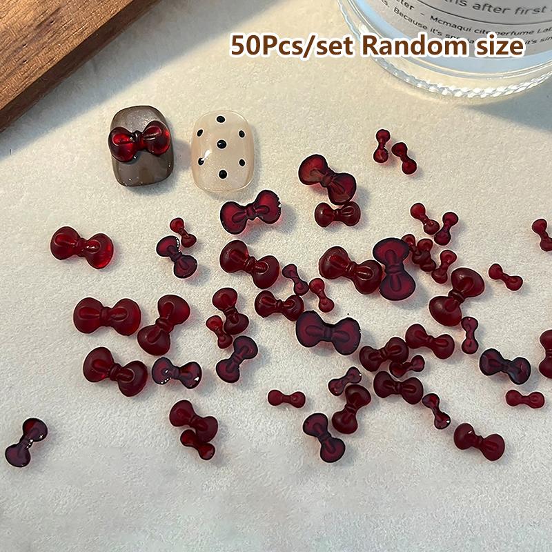 

50Pcs Winter Bow 3D Nail Art Accessories Cute Bow Tie Nail Decorations Diy Resin Nail Charms Mix Parts вино красного