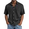 Men Light Blue Short Sleeve Button Down Shirt Casual Striped Linen Look Shirt