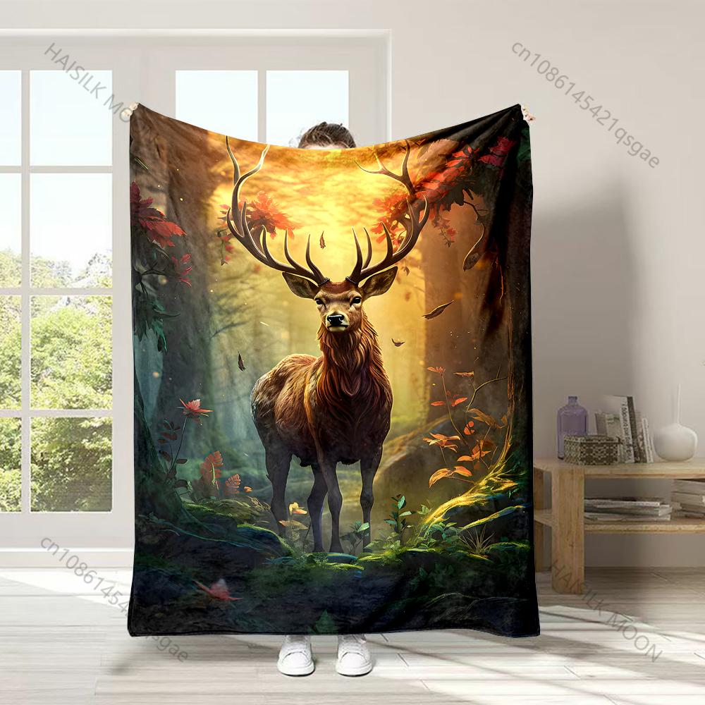 

1PC Stag in the forest Print Adult Children Warm Blankets Home Travel Car Soft and Comfortable Suitable for all seasons 75x100cm