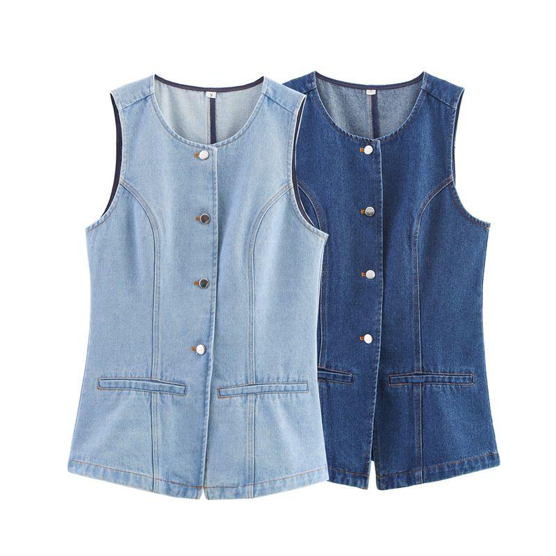 Kaslead New Women Clothes Western Style Fashion Simple and Versatile Two Colors Denim Vest Vest