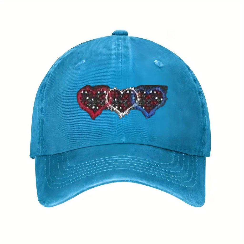Rot Weiß Blau Drei Herzen Baseballkappe Unisex Used-Look Baumwolle Lässig Verstellbar Sommerhut