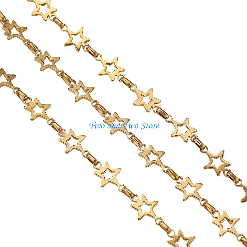 HX6F Practical Hollow Star Pattern Chain Extender Multipurpose Jewelry Chain Metal Texture Suitable for Most Necklaces Making