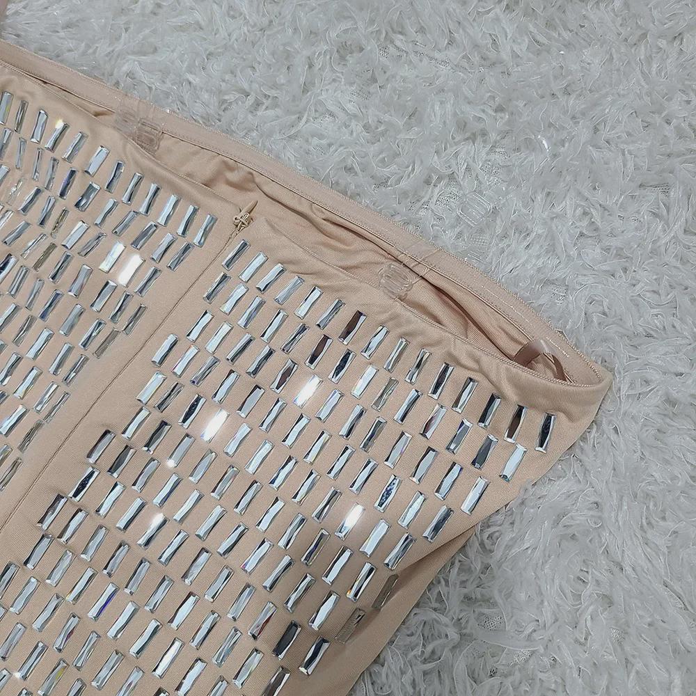 Sparkling Diamond Tube Top Party Dress – Medium-Length Evening Wear