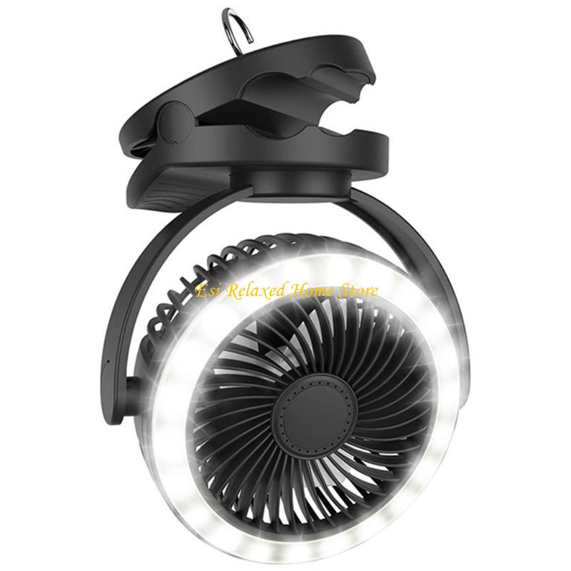 B46E 10000mAh Camping Fan with LED Light Battery Operated Portable Fan with Hanging Hook 720°Rotating&360° Adjustable up&Down