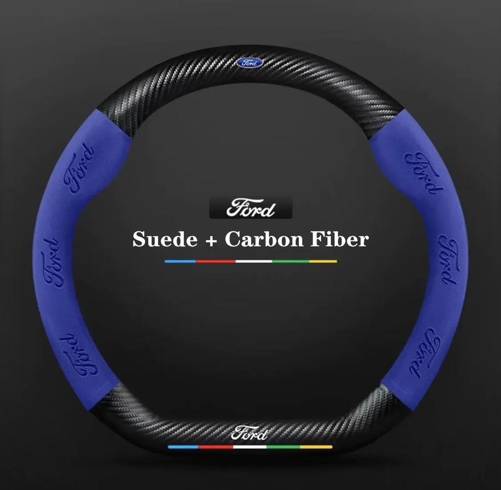 DIPE4 Ford ST EXPLORER EDGE Fiesta Focus Mondeo F150 Fusion Mustang Kuga Ranger Car Anti-Slip Suede Carbon Fiber Steering Wheel Cover
