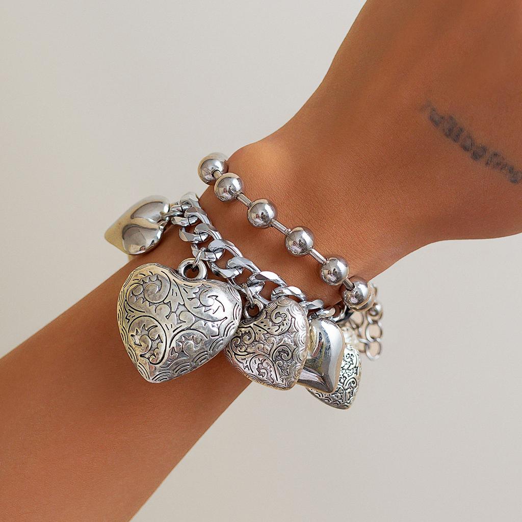 Ingemark Vintage Cuban Curb Metal Chain Necklace Heart Pendant Charm Bracelet for Women Grunge Jewelry Set Steampunk Men Gift