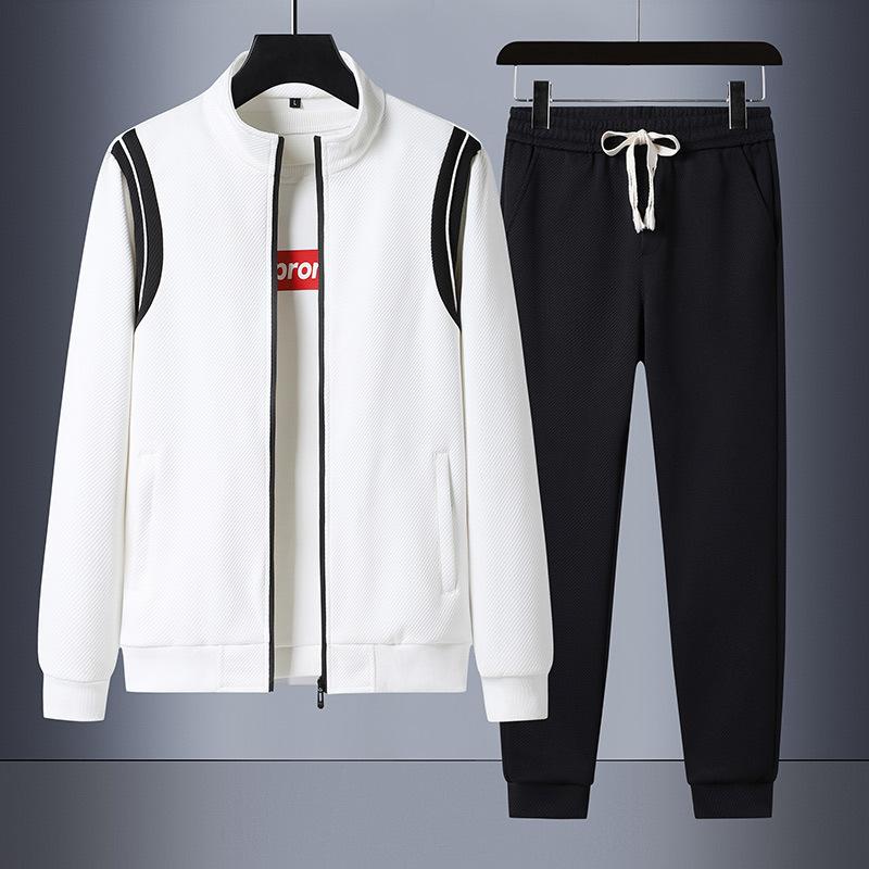 Plus Size Sports Suit Men's Spring Cardigan Sweater Casual Two-piece Set