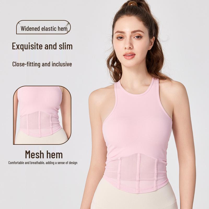 Yoga Vest with Fishbone Mesh, Beautiful Back Design, and Chest Pads - Fitness Top