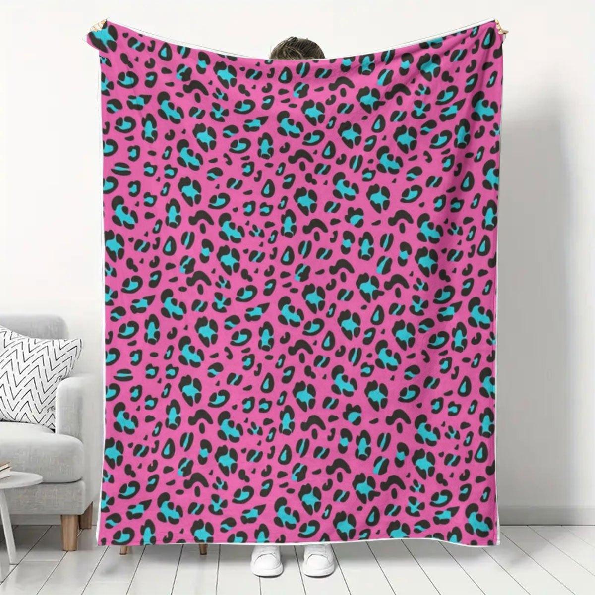 

Pink Blue Leopard Print Flannel Blanket AllSeason Sofa Office Camping Home Decor 75x100cm (30x40inch)