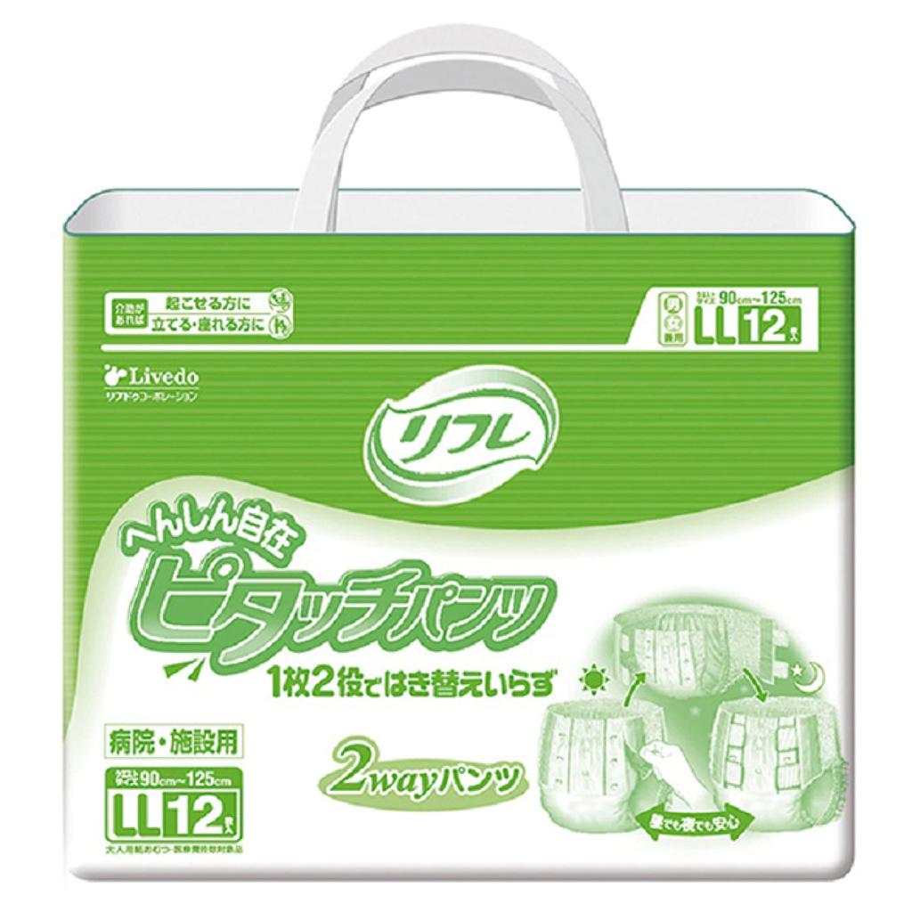 Refre Henshin Jizai Pitouch Adult Diapers Size 6 Absorption Capacity 12 Large Size Nursing Care Diapers with Deodorizing Polymer Pants, 2-Way (LL / /