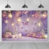 2D Dreamy Purple Floral Backdrop, Lantern & Hydrangea Banner, Girls Birthday Party Decor