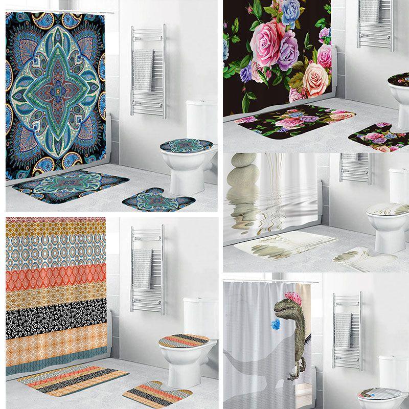 Bohemian Dinosaur Stone 3d Digital Printing Waterproof Polyester Curtain Shower