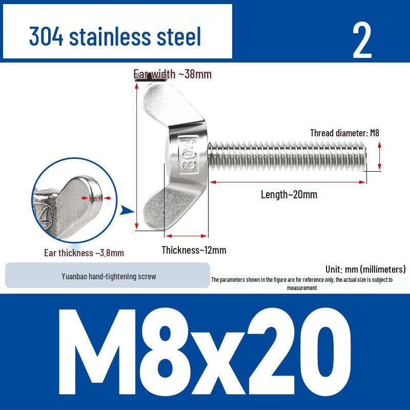 304 Stainless Steel Butterfly Weld Screw Yuanbao Hand-Tight Horn Bolt M3-M16