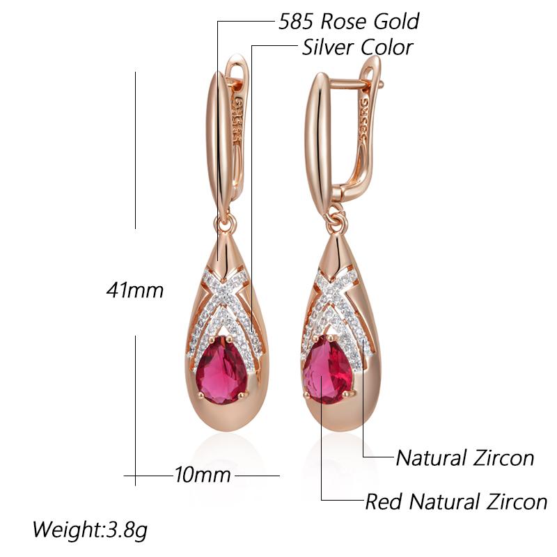 Unique Ethnic Bride Red Natural Zircon Drop Earrings For Women Fashion Rose Gold Color Mix Daily Jewelry Gift