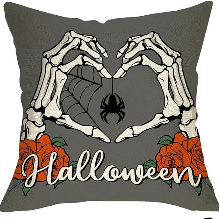 Halloween Decorative Skull and Skull Head Linen Pillow Cover Car Sofa Lumbar Pillow Cushion