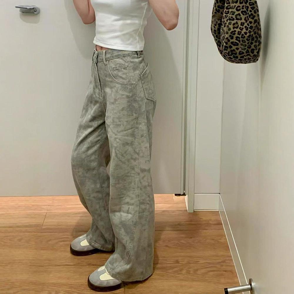 Fashionable Comfortable Tie-dyed Large-size Denim Jeans Women's Autumn Loose and Skinny Straight Wide-legged Trousers Jeans for Women Long Denim Pants