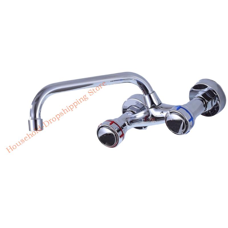 85AD Brass Wall Faucet For Sink Double Control Handles 360 Degree Rotations Space Saving Design Hot Cold Water Mixer for House